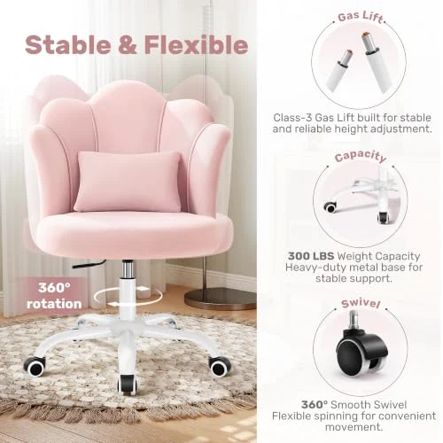 Comfy Petal Vanity Chair with Wheels for Girls’ Small Offices showcase