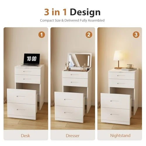 Compact Solid Wood Vanity Desk with Flip Top Mirror and Chair results