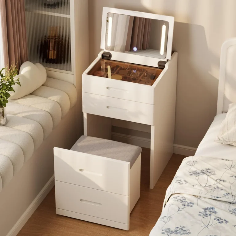 Compact Solid Wood Vanity Desk with Flip Top Mirror and Chair review