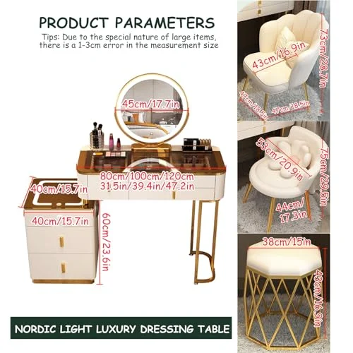 Compact Vanity Set with Touch Screen Mirror and Storage detail