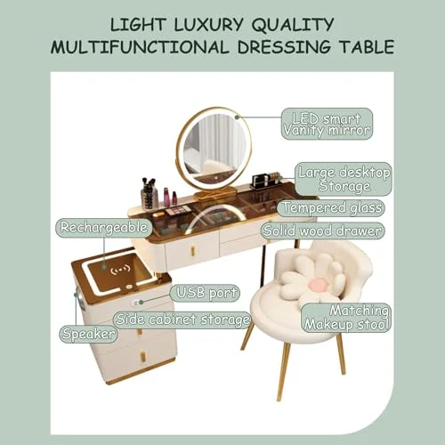 Compact Vanity Set with Touch Screen Mirror and Storage features