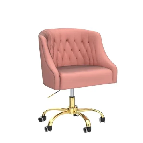 Fancy Velvet Home Office Chair with Gold Accents and Wheels features