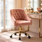 Fancy Velvet Home Office Chair with Gold Accents and Wheels