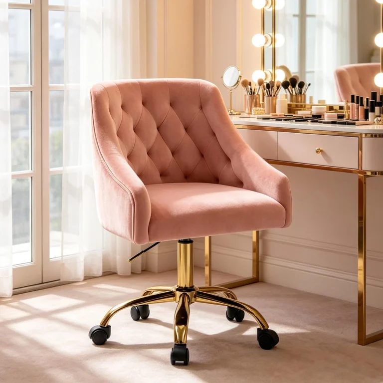 Fancy Velvet Home Office Chair with Gold Accents and Wheels review