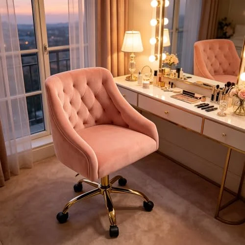 Fancy Velvet Home Office Chair with Gold Accents and Wheels showcase
