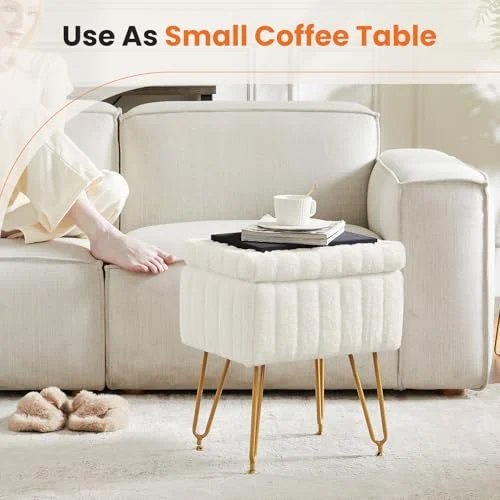 Faux Fur Vanity Stool with Storage for Bedroom and Entryway results