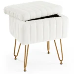 Faux Fur Vanity Stool with Storage for Bedroom and Entryway