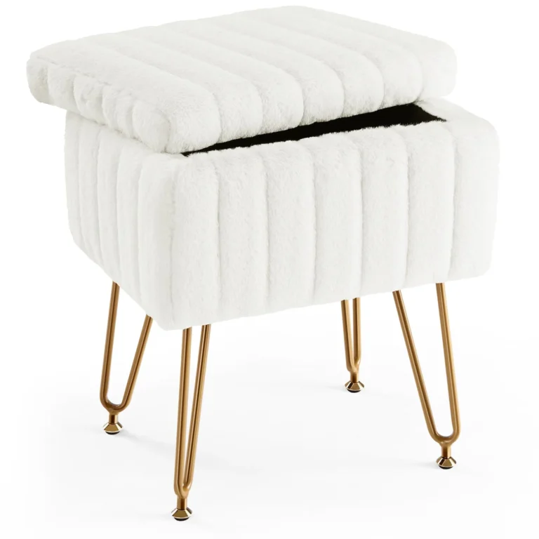 Faux Fur Vanity Stool with Storage for Bedroom and Entryway review