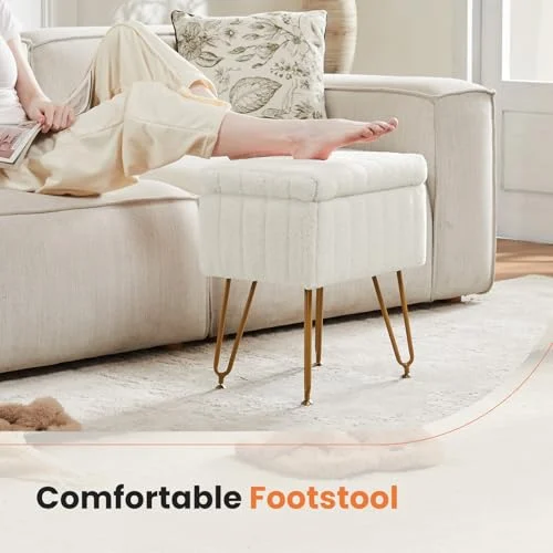 Faux Fur Vanity Stool with Storage for Bedroom and Entryway unboxing
