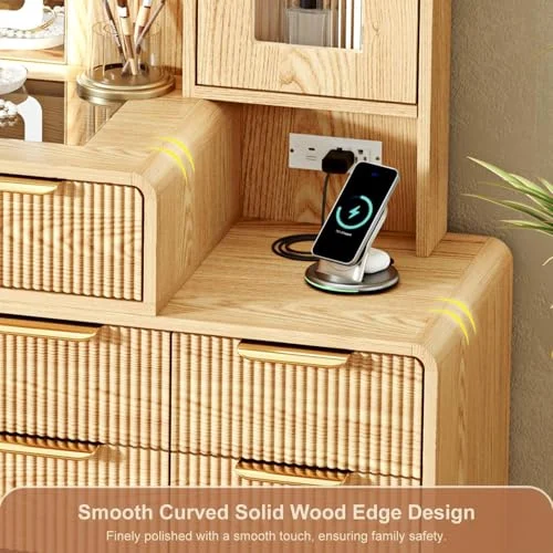 Glass Top Makeup Vanity with LED Mirror and Spacious Storage results
