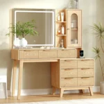 Glass Top Makeup Vanity with LED Mirror and Spacious Storage
