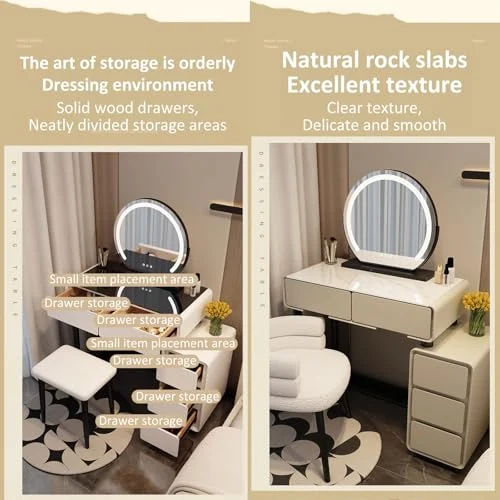 Khaki Gray Vanity with Touch Screen Mirror and Storage Cabinet detail