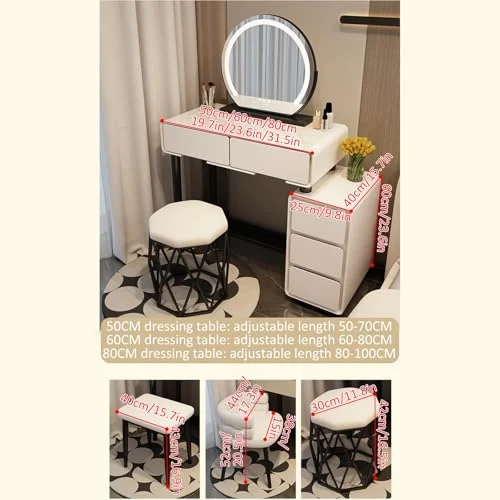 Khaki Gray Vanity with Touch Screen Mirror and Storage Cabinet features