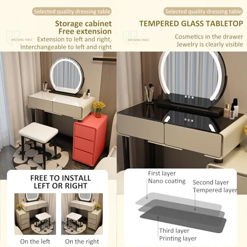Khaki Gray Vanity with Touch Screen Mirror and Storage Cabinet unboxing