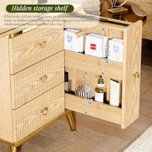 Large Oak Vanity Desk with Lighted Mirror and 7 Drawers results