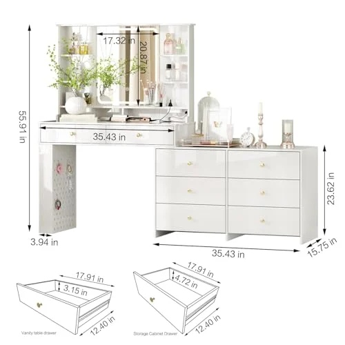 Makeup Vanity Desk with Mirror and Lights for Stylish Bedrooms unboxing