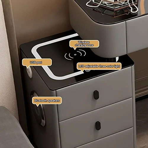 Modern 3-in-1 Vanity Table with LED Mirror and Storage Stool detail