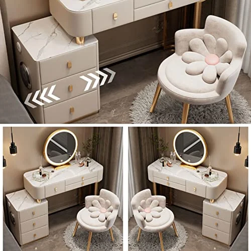 Modern 3-in-1 Vanity Table with LED Mirror and Storage Stool features