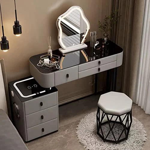 Modern 3-in-1 Vanity Table with LED Mirror and Storage Stool review