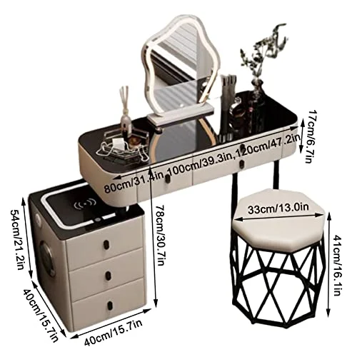 Modern 3-in-1 Vanity Table with LED Mirror and Storage Stool unboxing