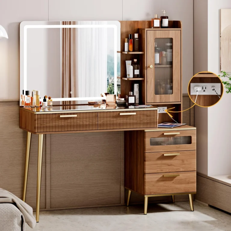 Modern Vanity Desk with Lighted Mirror and Charging Station review