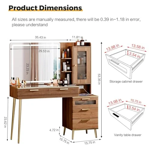 Modern Vanity Desk with Lighted Mirror and Charging Station showcase