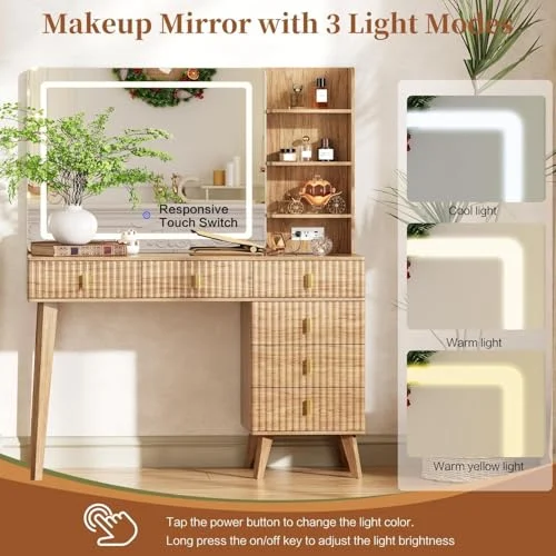 Oak Large Makeup Vanity Desk with Lights and Ample Storage results