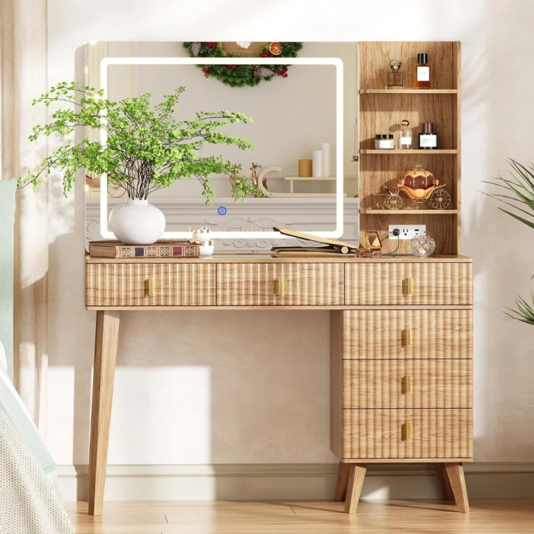 Oak Large Makeup Vanity Desk with Lights and Ample Storage review