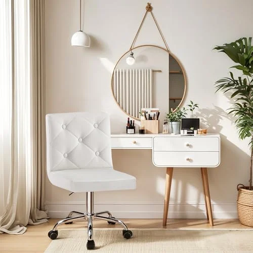 PU Leather Armless Vanity Chair with 360° Swivel for Home Office detail