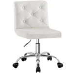 PU Leather Armless Vanity Chair with 360° Swivel for Home Office