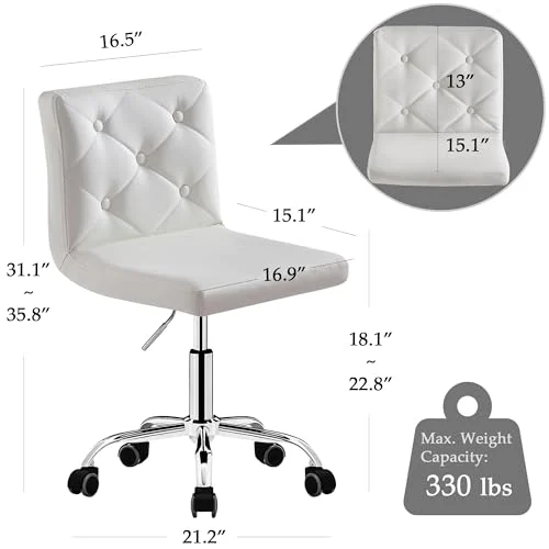 PU Leather Armless Vanity Chair with 360° Swivel for Home Office showcase