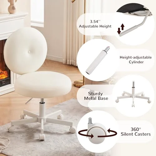 Round Velvet Chair with 360° Swivel for Makeup and Study Rooms features