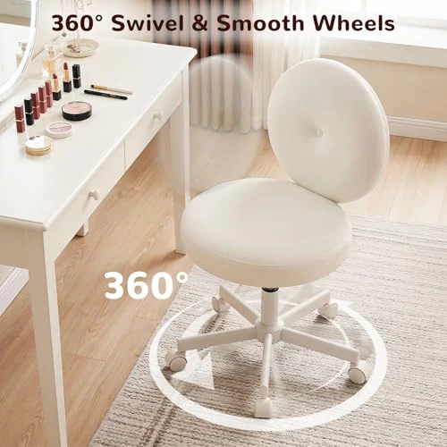 Round Velvet Chair with 360° Swivel for Makeup and Study Rooms showcase