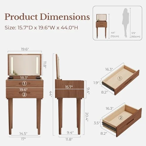 Small Walnut Vanity Desk with Flip Top Mirror for Compact Spaces detail