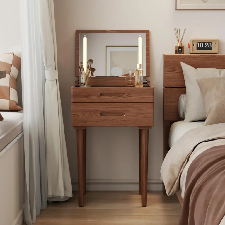 Small Walnut Vanity Desk with Flip Top Mirror for Compact Spaces review