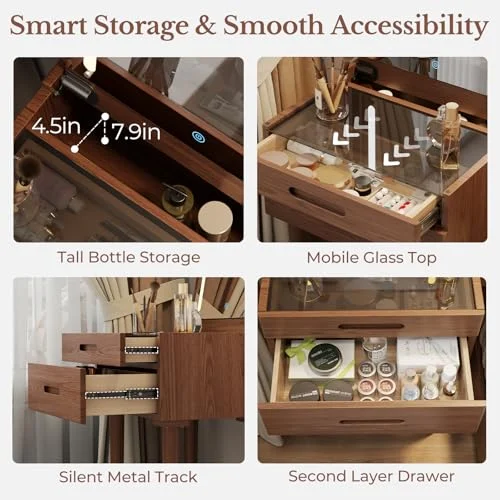 Small Walnut Vanity Desk with Flip Top Mirror for Compact Spaces unboxing