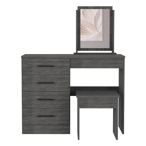 Smokey Oak Makeup Vanity with Stool and 4 Drawer Storage results