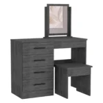 Smokey Oak Makeup Vanity with Stool and 4 Drawer Storage