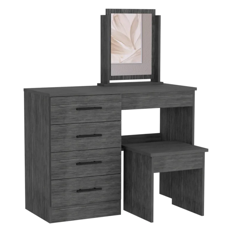 Smokey Oak Makeup Vanity with Stool and 4 Drawer Storage review