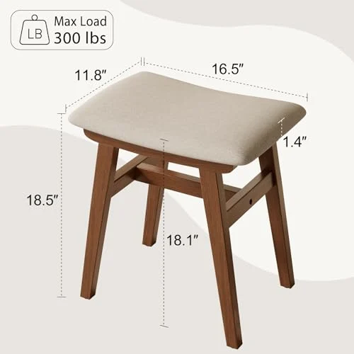 Solid Wood Vanity Stool with High Rebound Cushion for Easy Assembly detail