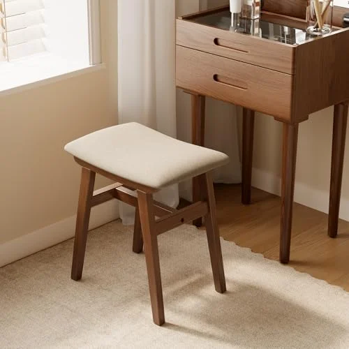 Solid Wood Vanity Stool with High Rebound Cushion for Easy Assembly showcase