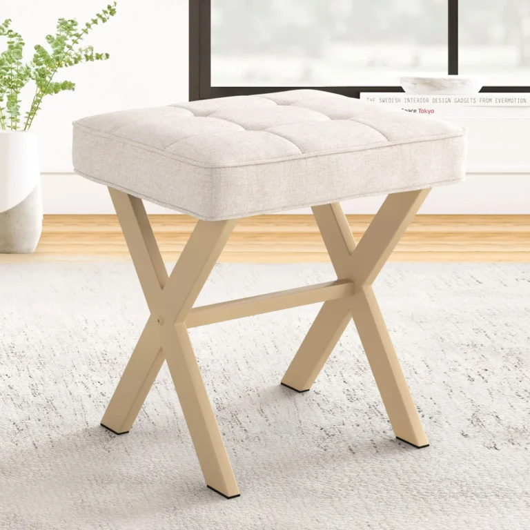 Square Linen Makeup Stool with Metal Legs for Modern Vanity review