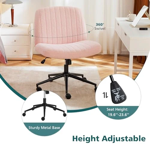 Teddy Fleece Criss Cross Vanity Chair with Wheels for Home Office features