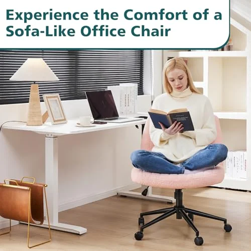 Teddy Fleece Criss Cross Vanity Chair with Wheels for Home Office showcase