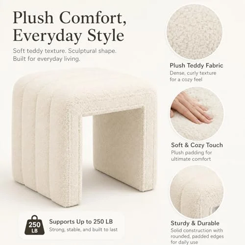 Teddy Velvet Ottoman Footrest for Makeup Room and Living Decor features