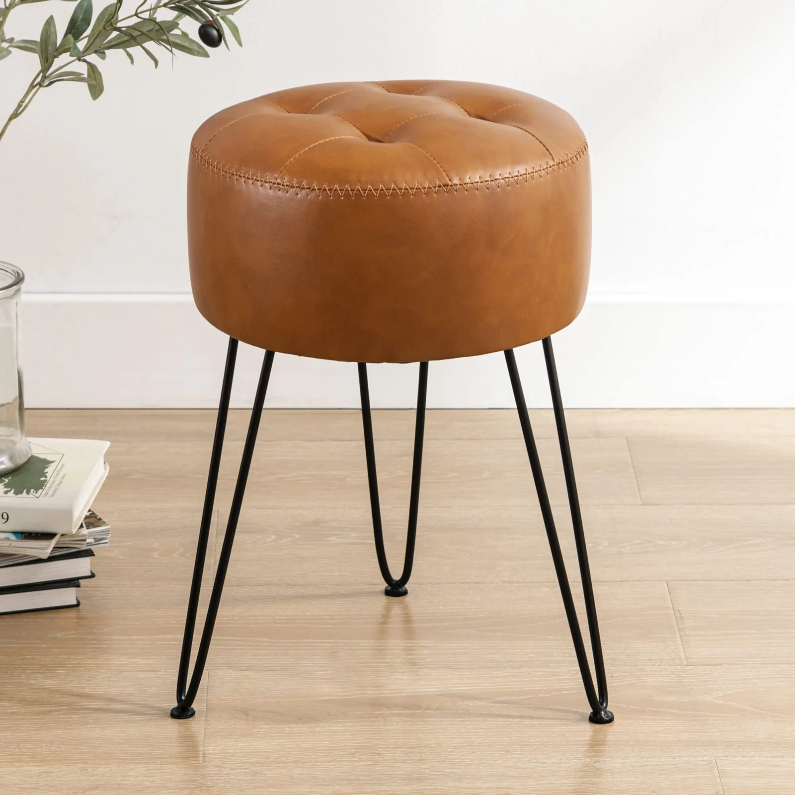 Tufted Faux Leather Vanity Stool for Bedroom and Living Room review
