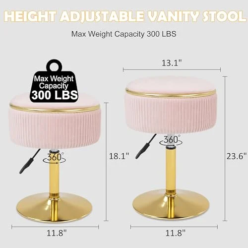 Velvet Makeup Stool with Storage and Gold Base for Bedrooms detail