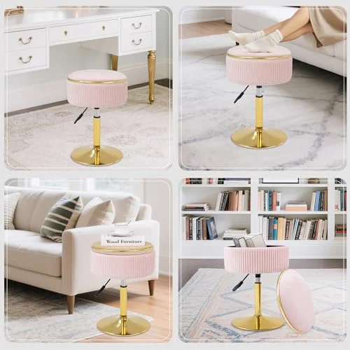 Velvet Makeup Stool with Storage and Gold Base for Bedrooms results
