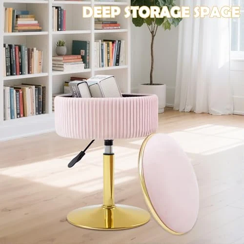 Velvet Makeup Stool with Storage and Gold Base for Bedrooms showcase