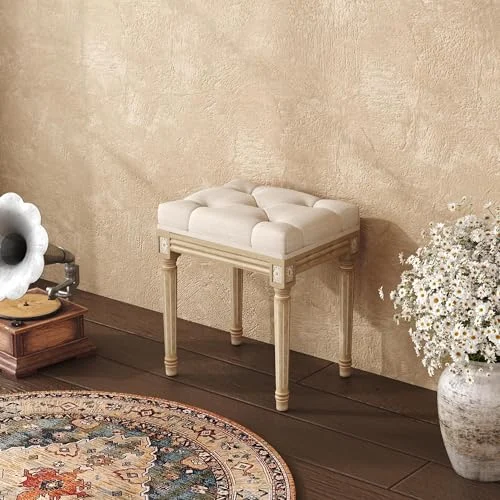 Vintage Upholstered Vanity Stool for Makeup and Dining Use features